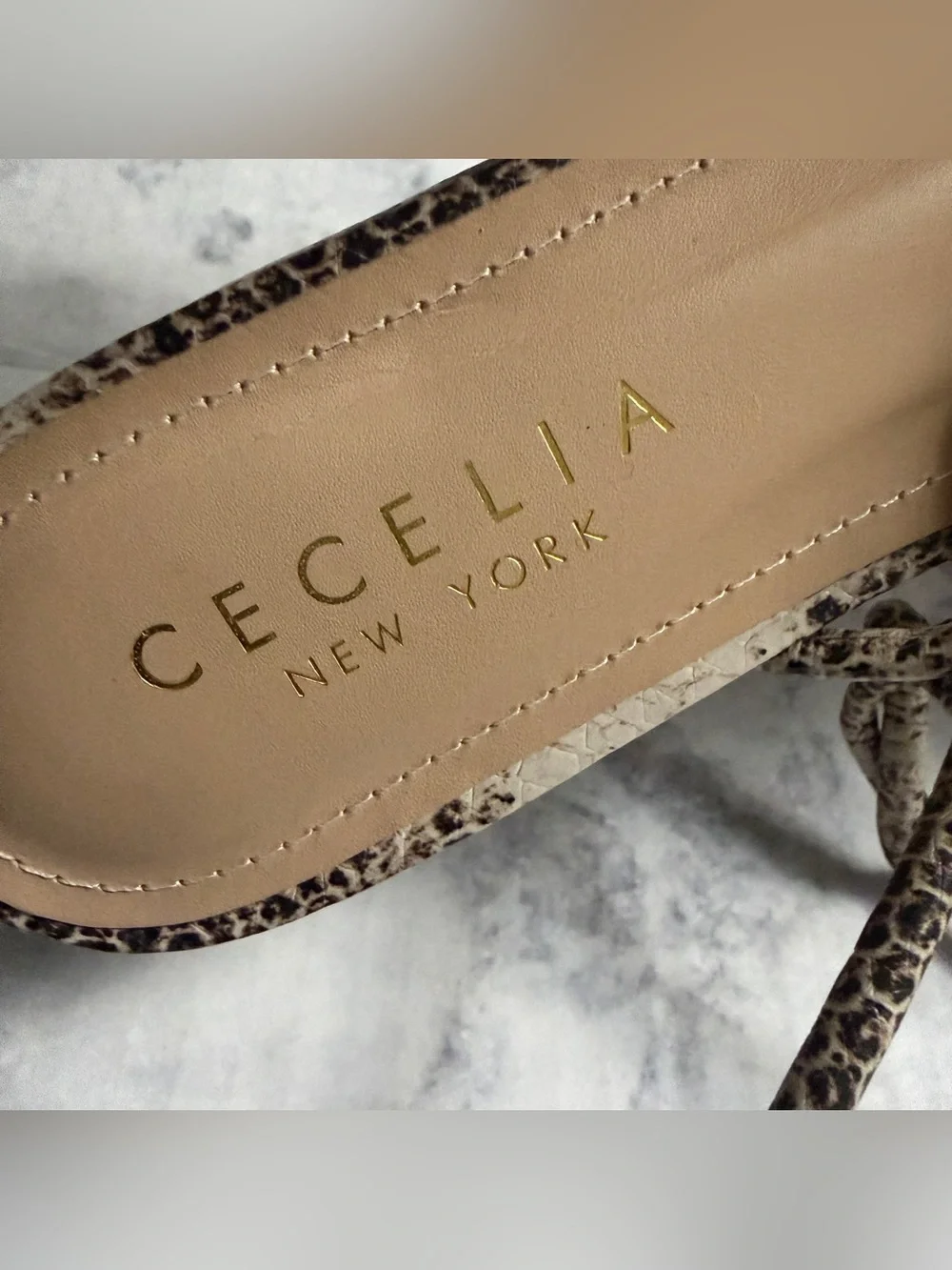 CECILIA NY Cream Snake-Print Chunky Platform Sandals Strappy Tie Summer Size 9